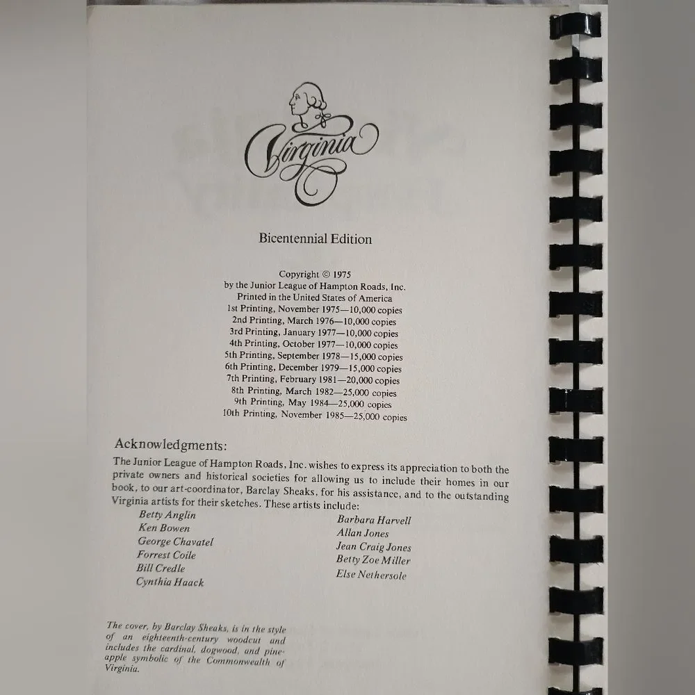 Collectible 1985 Virginia Hospitality Cookbook Junior League Hampton Roads, VA